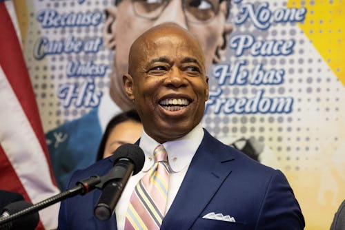 New York City Mayor-elect Eric Adams (R) announces Keechant Sewell to be the new New York police com...