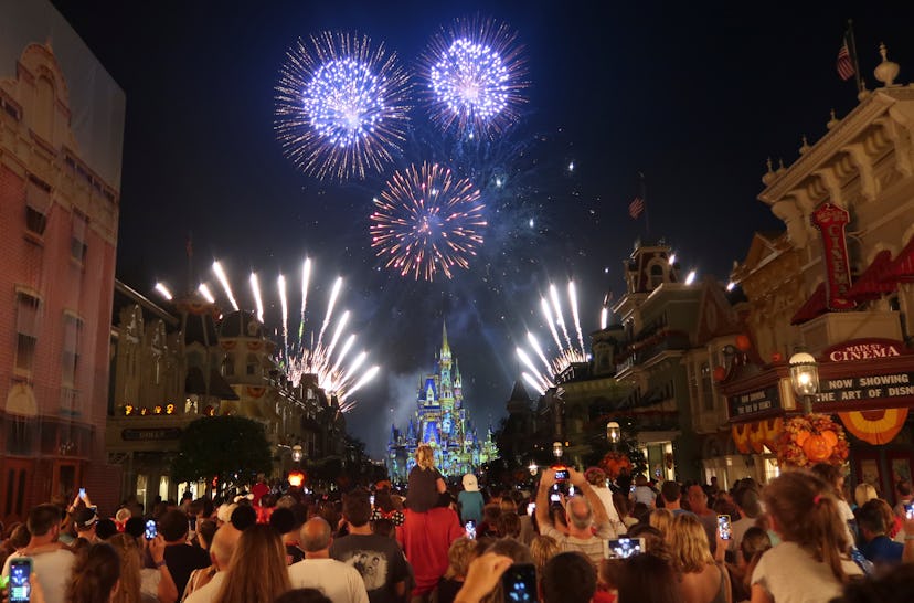 LAKE BUENA VISTA, FL - OCTOBER 10: Fireworks explode over Cinderella Castle during the Happily Ever ...