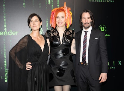 Carrie-Anne Moss, Lana Wachowski, and Keanu Reeves attend "The Matrix Resurrections" Red Carpet U.S....