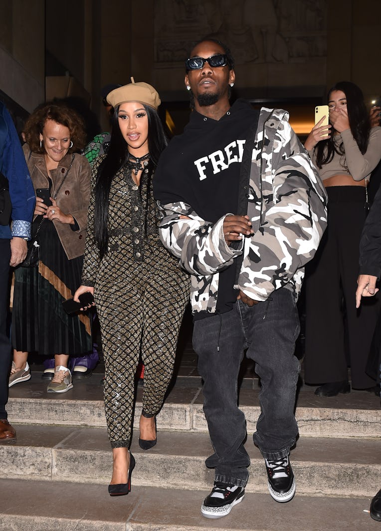 PARIS, FRANCE - SEPTEMBER 30: Cardi B and Offset are seen leaving Giraffe restaurant on September 30...