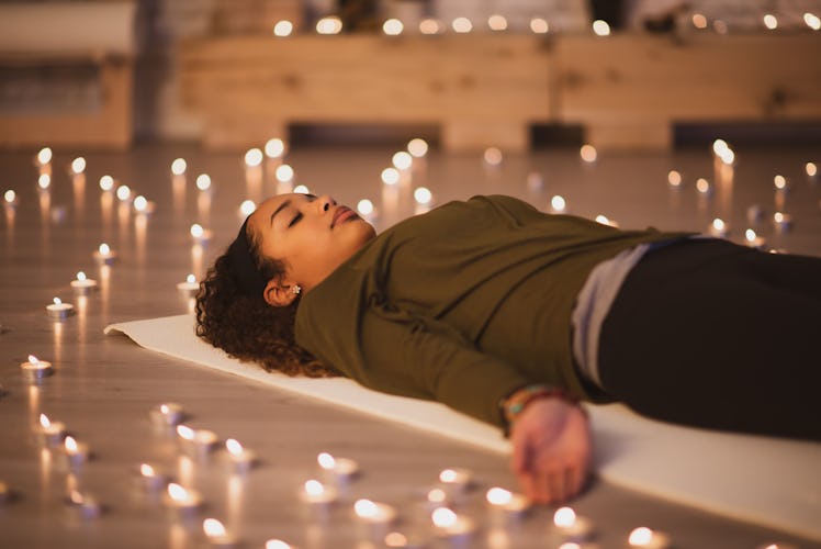 Rest in savasana at the end of your January 2022 yoga challenge.