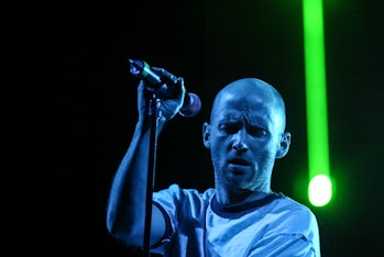 Moby performs on the Pyramid stage during the 2003 Glastonbury Festival being held at Worthy Farm, i...
