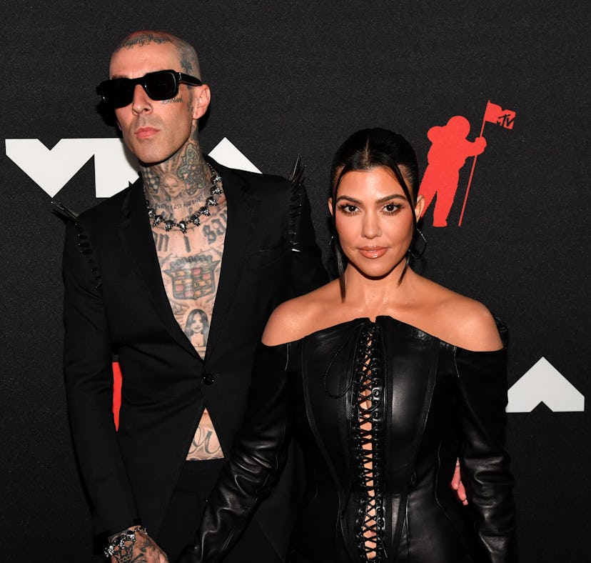NEW YORK, NEW YORK - SEPTEMBER 12: (L-R) Travis Barker and Kourtney Kardashian attends the 2021 MTV ...