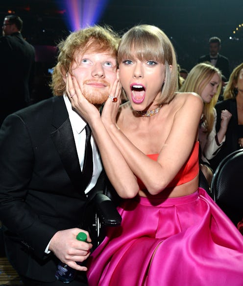 LOS ANGELES, CA - FEBRUARY 15: Ed Sheeran and Taylor Swift attends The 58th GRAMMY Awards at Staple...