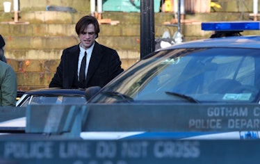 Robert Pattinson as Bruce Wayne during the filming of The Batman taking place in Liverpool. 