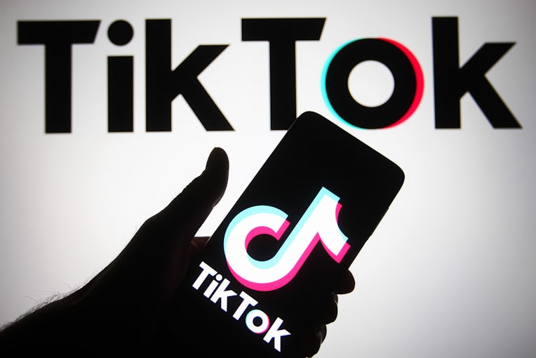 UKRAINE - 2021/11/12: In this photo illustration, TikTok logo is seen displayed on a smartphone scre...