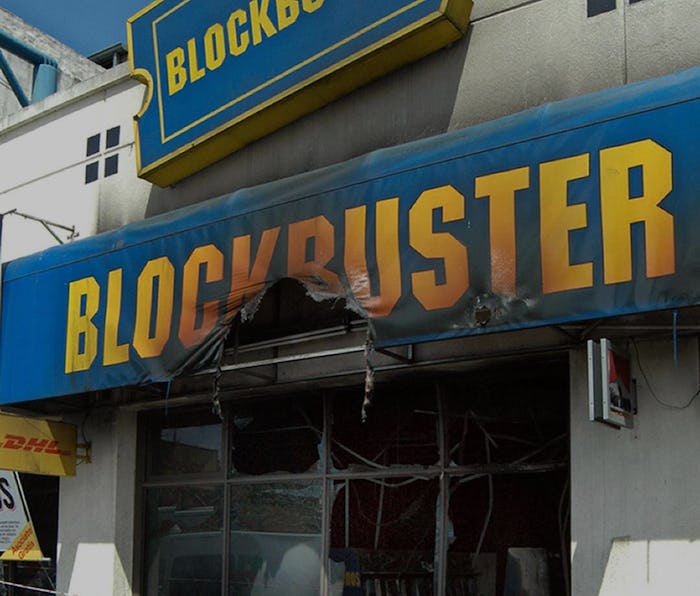 BUENOS AIRES, ARGENTINA:  Picture of the facade of the video and DVD rental Blockbuster in Buenos Ai...