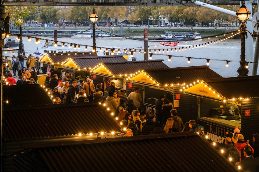 The Christmas market under Hungerford Bridge on London’s Southbank.