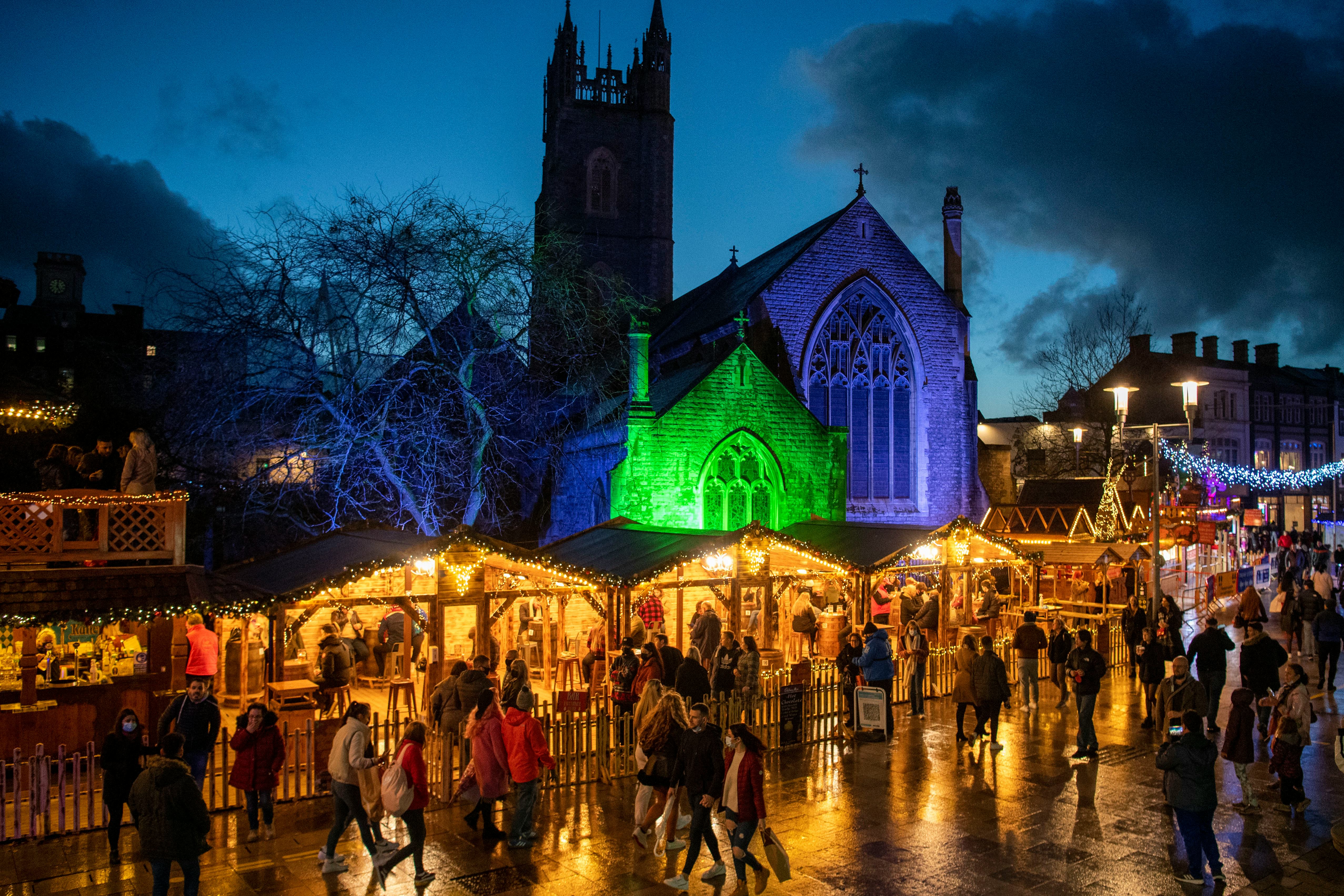 A general view of Christmas markets in Cardiff City centre on November 15, 2020 in Cardiff, Wales.
