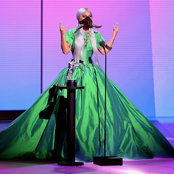 Lady Gaga in Christopher John Rogers green top and skirt, 2020 VMAs.