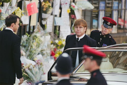 British singer-songwriter Elton John arriving for the funeral service of Princess Diana