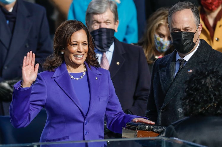 WASHINGTON, DC - JANUARY 20:  Justice Sonia Sotomayor (right) swears in Vice President-elect Kamala ...