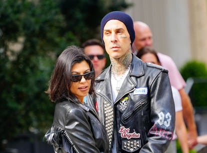 NEW YORK, NEW YORK - OCTOBER 16: Kourtney Kardashian and Travis Barker are seen on October 16, 2021 ...