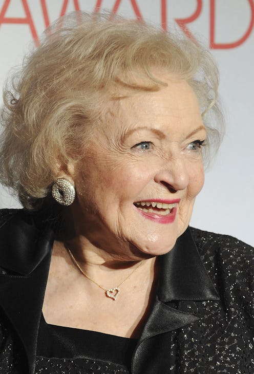 Betty White poses in the press room at the 2012 Peoples Choice Awards at the Nokia Theatre in Los An...