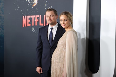 NEW YORK, NEW YORK - DECEMBER 05: Leonardo DiCaprio and Jennifer Lawrence attend the world premiere ...