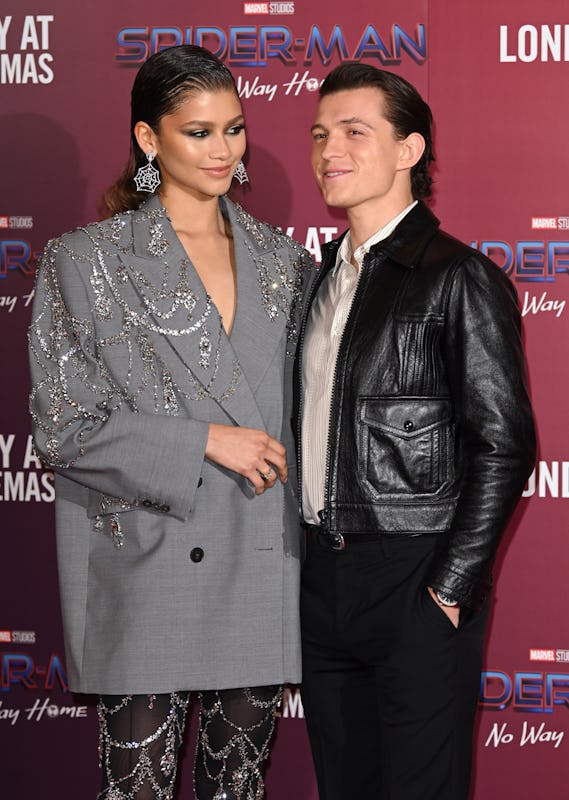 LONDON, ENGLAND - DECEMBER 05: Zendaya and Tom Holland attend a photocall for "Spiderman: No Way Hom...