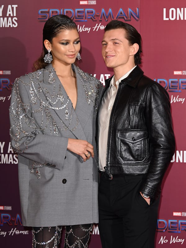 LONDON, ENGLAND - DECEMBER 05: Zendaya and Tom Holland attend a photocall for "Spiderman: No Way Hom...