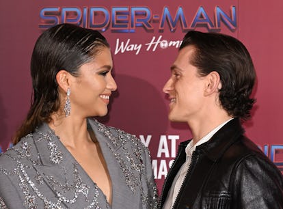 LONDON, ENGLAND - DECEMBER 05: Zendaya and Tom Holland attend a photocall for "Spiderman: No Way Hom...