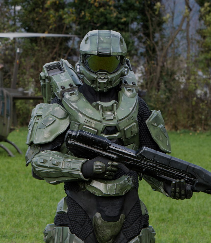 BALZERS, LIECHTENSTEIN - OCTOBER 30: Master Chief stands guard during the HALO 4 launch by Xbox 360 ...