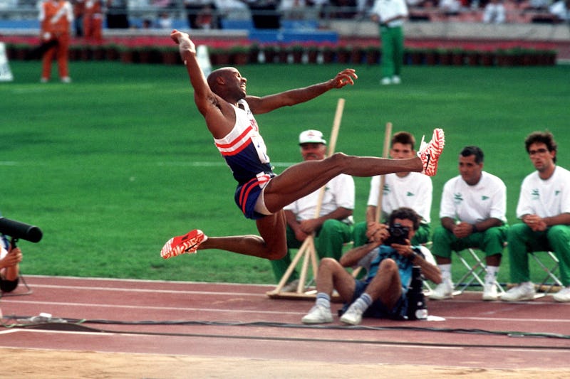 USA's Mike Powell leaps to a silver medal in the long jump  (Photo by S&G/PA Images via Getty Images...
