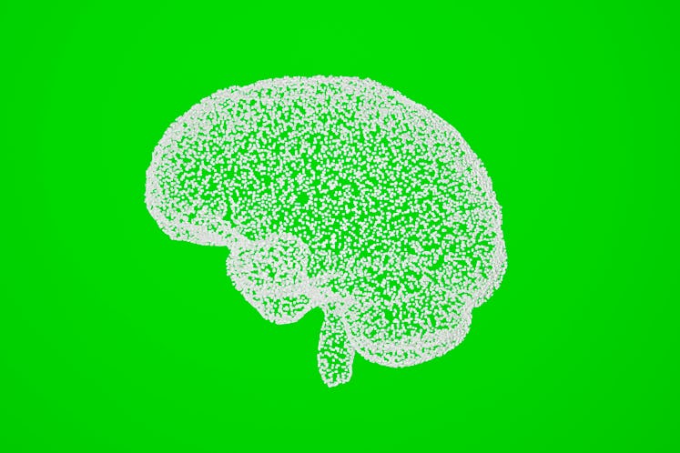 generated image of white cubes with human brain shape on green background