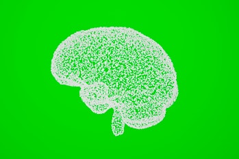 generated image of white cubes with human brain shape on green background