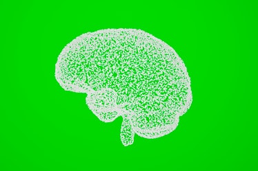 generated image of white cubes with human brain shape on green background