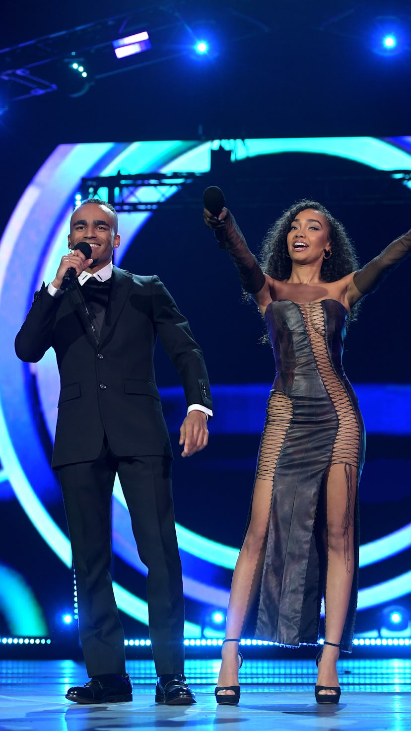 COVENTRY, ENGLAND - DECEMBER 05: Hosts Munya Chawawa and Leigh-Anne Pinnock onstage at the MOBO Awar...