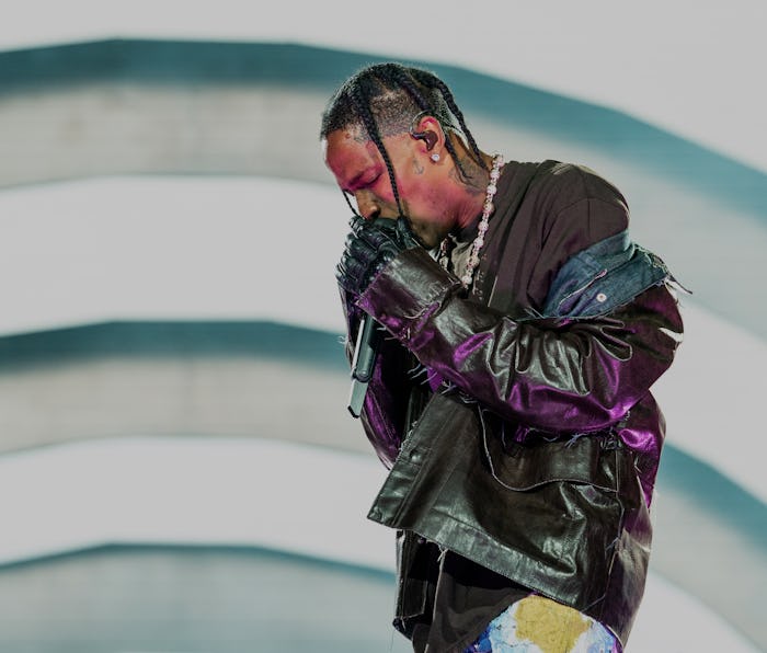 HOUSTON, TEXAS - NOVEMBER 05: Travis Scott performs during 2021 Astroworld Festival at NRG Park on N...