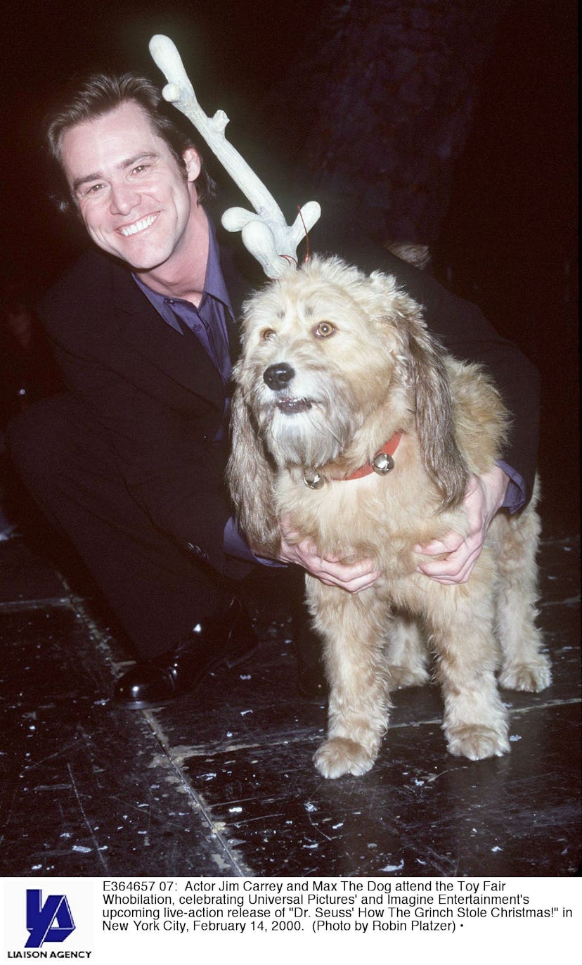 E364657 07: Actor Jim Carrey and Max The Dog attend the Toy Fair Whobilation, celebrating Universal ...