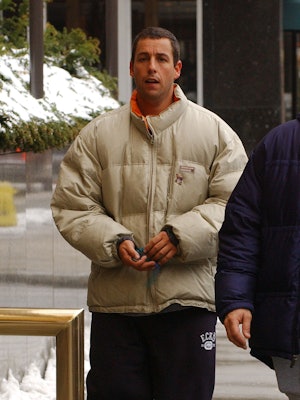 NEW YORK - APRIL 8:  Actor/comedian Adam Sandler arrives back at his midtown hotel April 8, 2003 in ...