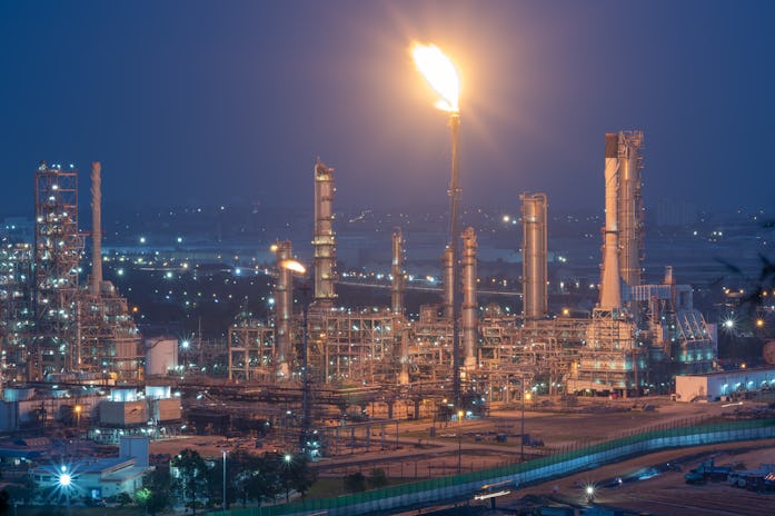 Oil Refinery with tube and oil tank  and beautiful  sky, Refinary plant with oil tank storage, Petro...