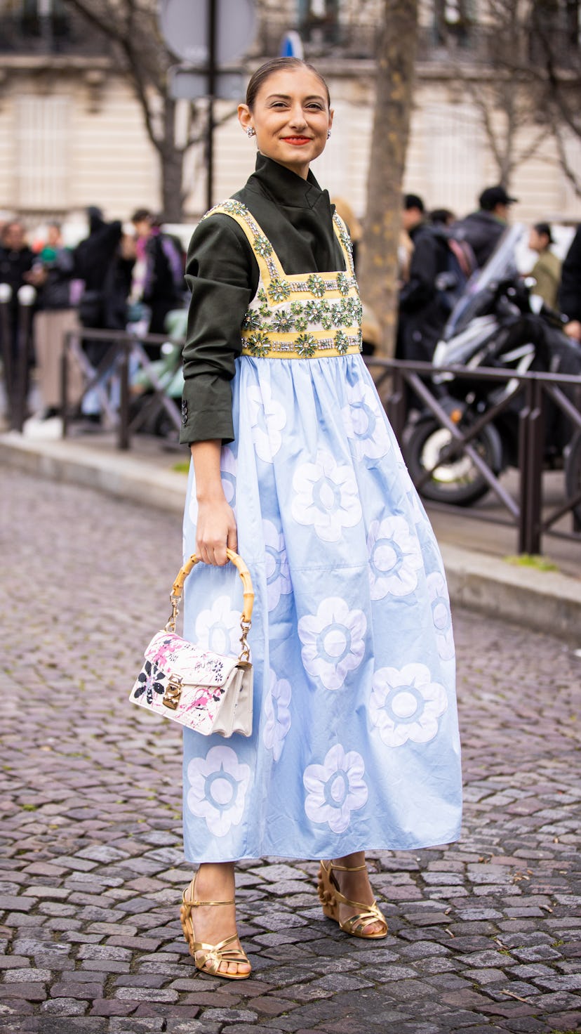 Jenny Walton wearing a cottagecore maxi dresson March 03, 2020 in Paris, France.