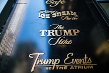 NEW YORK, NY - MAY 19 : Signs of Trump companies are seen at Trump Tower on May 19, 2021 in New York...