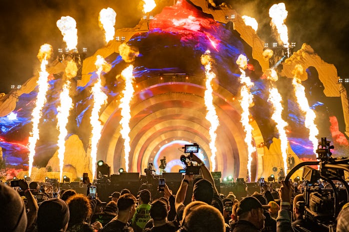 HOUSTON, TEXAS - NOVEMBER 05: Travis Scott performs during 2021 Astroworld Festival at NRG Park on N...