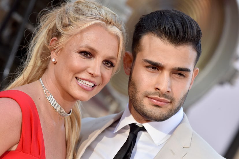HOLLYWOOD, CALIFORNIA - JULY 22: Britney Spears and Sam Asghari attend Sony Pictures' "Once Upon a T...