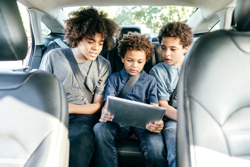 three brothers in backseat of car