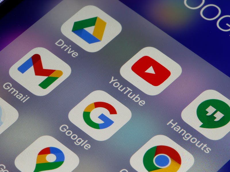 A screen of a smartphone depicting popular Google apps.