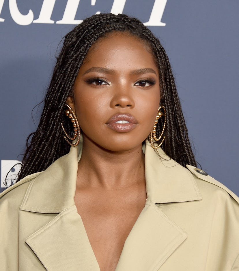 Actress and singer Ryan Destiny wears small box braids with curly strands, one chic natural hairstyl...