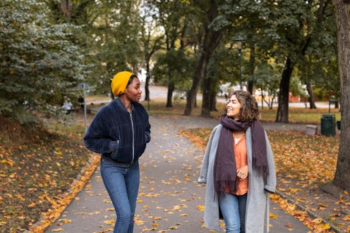 autumn, conversation, friends, park