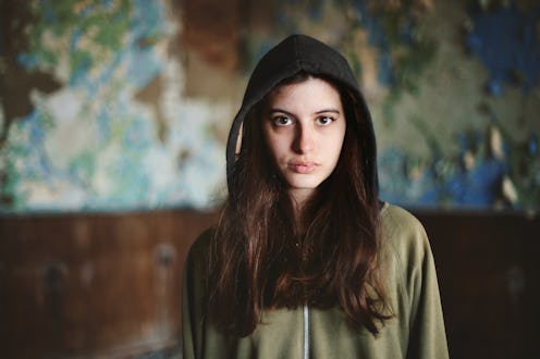 woman, casual, somber