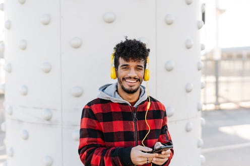 man, smiling, music, headphones