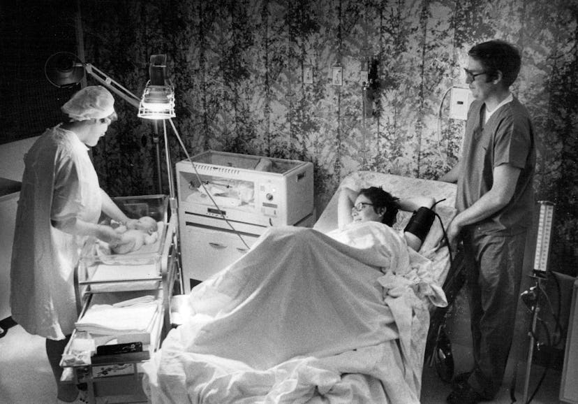 Partners being allowed in labor and delivery rooms didn't happen until the 1970s.