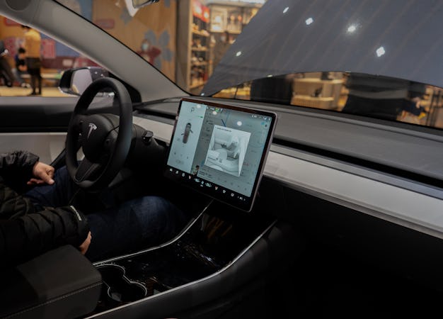Interior of a Tesla Model 3 sedan.