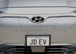 Front grille on a Hyundai Kona electric car.