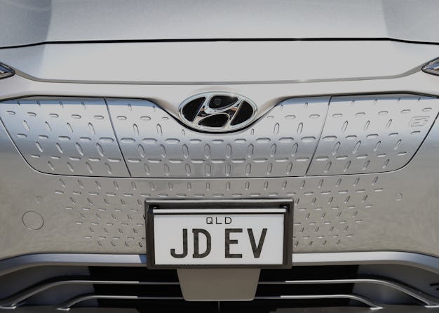 Front grille on a Hyundai Kona electric car.