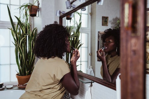 woman, lipstick, bathroom