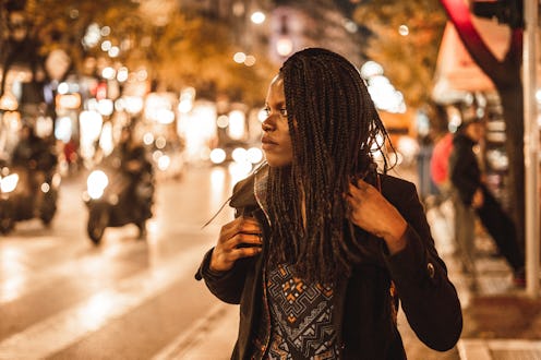 woman, city, busy, street