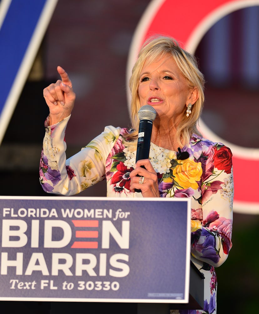 Dr. Jill Biden speaks at a 'Women for Biden' drive-in rally at Century Village in Boca Raton on Oct...