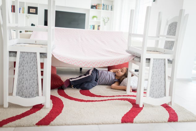 Building a fort is one thing to do with kids during a blizzard.